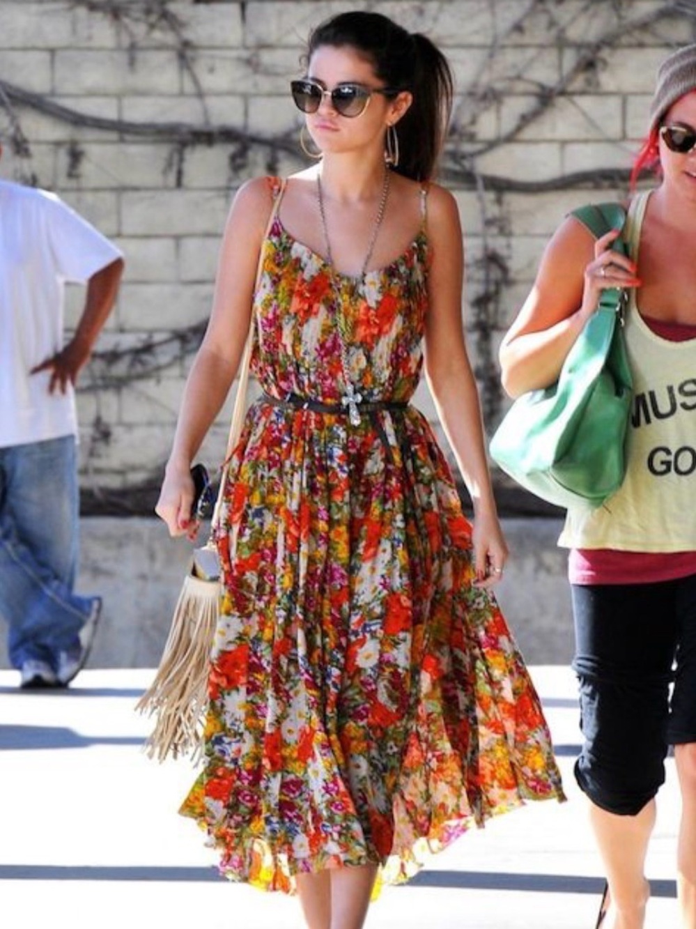 Free People Floral Spaghetti-Strap Midi Dress in Orange, Red, Green